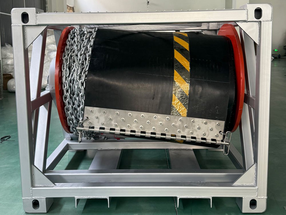 permanent boom used to protect harbor water from oil contamination