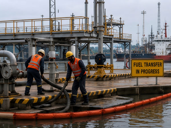 Fuel transfer risk scene in an LNG bunkering port