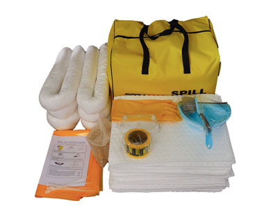 Portable oil spill kits with absorbents PPE and disposal bags