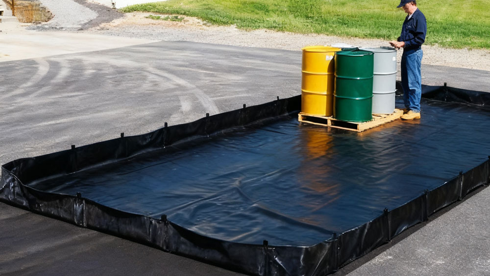 Spill containment berm for IBC tank and fuel storage secondary containment. Spill containment berm for IBC tank and fuel storage secondary containment.