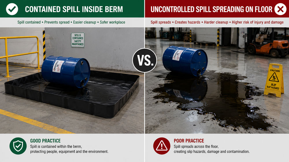Comparison of contained spill and uncontrolled spill without containment berm