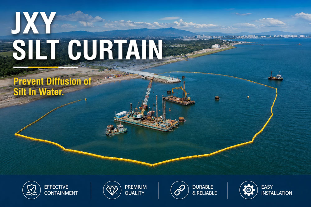 silt curtain controlling turbidity in marine engineering works