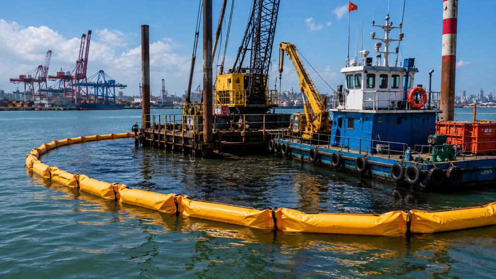  Oil containment boom for port construction spill response