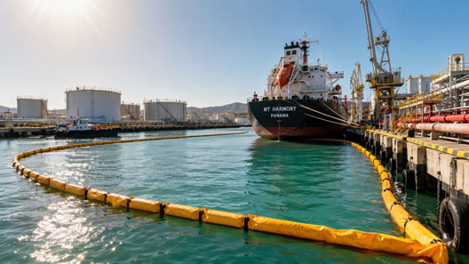 Oil boom for hot climate ports and marine spill response
