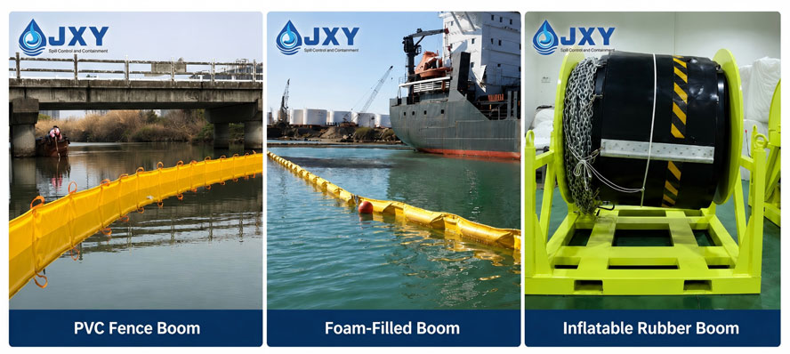 PVC foam-filled and inflatable rubber oil booms for hot climate ports