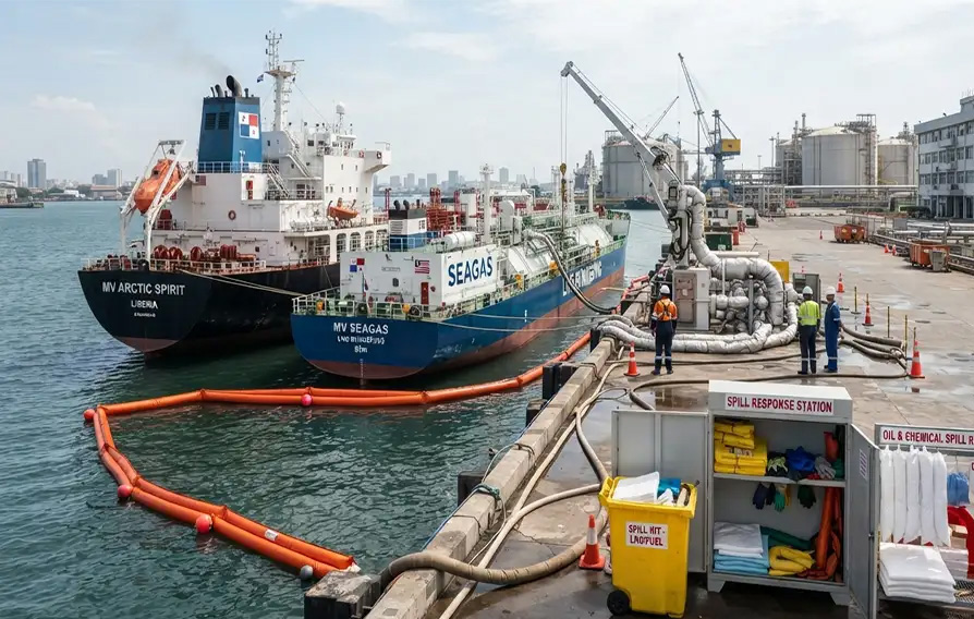 Spill response equipment for LNG bunkering ports