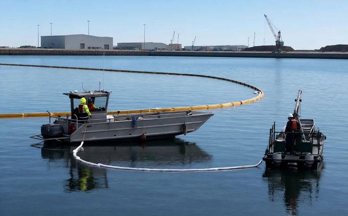Oil containment boom deployed for spill response