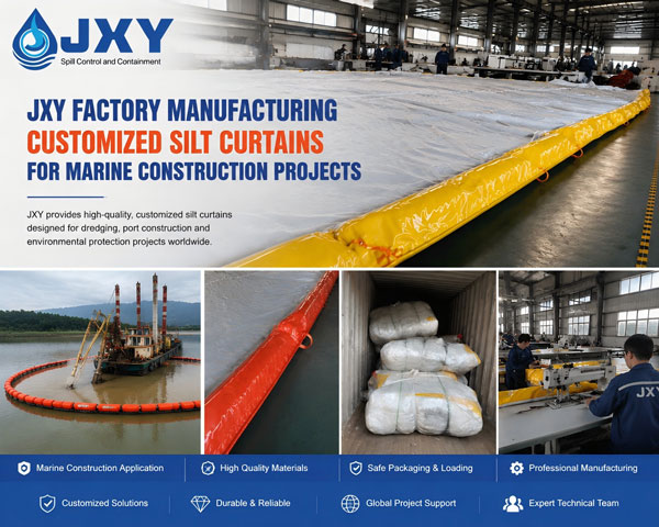 JXY factory manufacturing customized silt curtains for marine construction projects