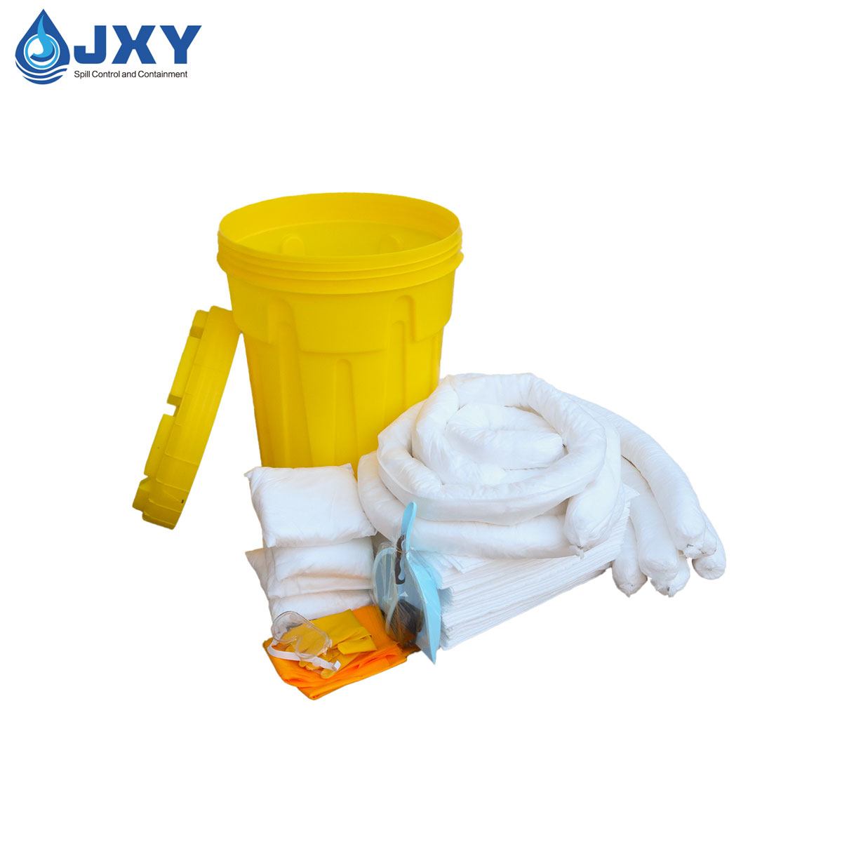 Oil spill kit with absorbent pads socks and cleanup supplies 