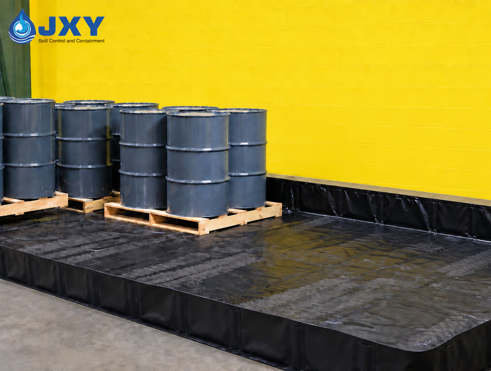 Spill containment berm used around industrial fuel tank