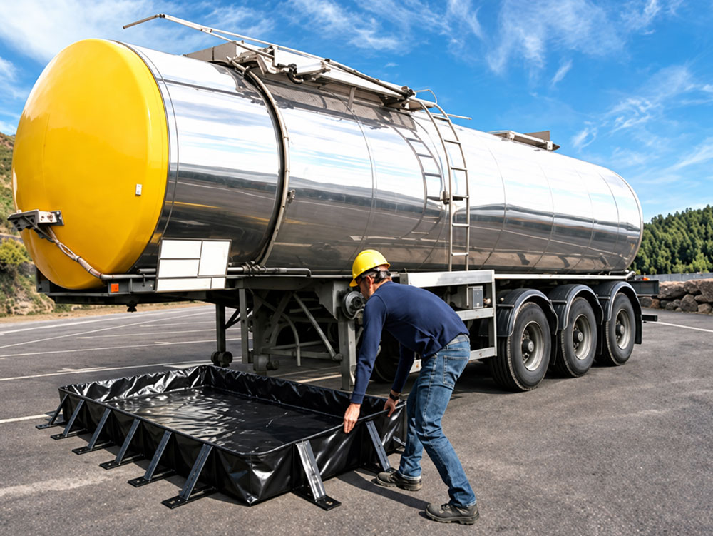 Spill containment berm for vehicle fuel transfer and maintenance area