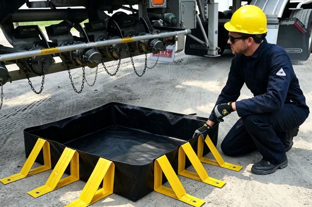 Portable containment berm for generator and machinery oil leaks