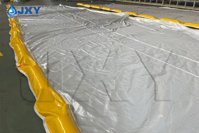 Customized silt curtain finished product laid out for marine construction project